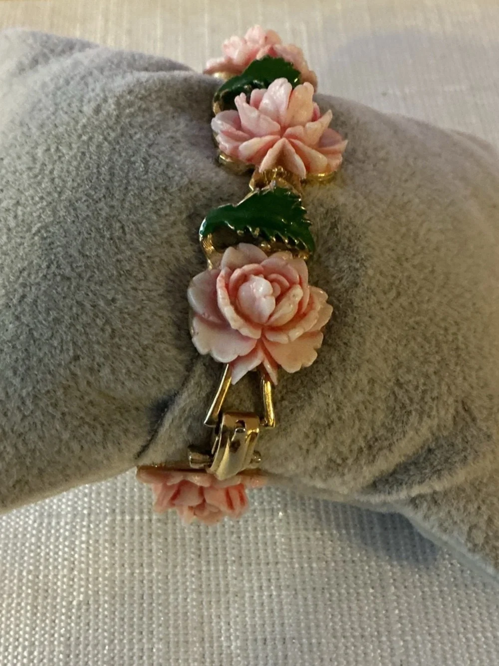 Pink Thermoplastic Roses Brooch and Bracelet linked bracelet